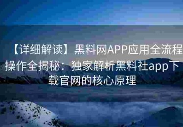 【详细解读】黑料网APP应用全流程操作全揭秘：独家解析黑料社app下载官网的核心原理